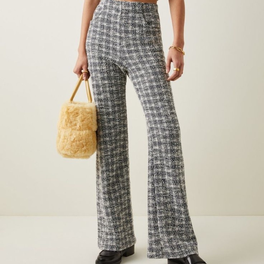 LESET Talin Checked Cotton-Blend Wide-Leg Pants – Size Small
